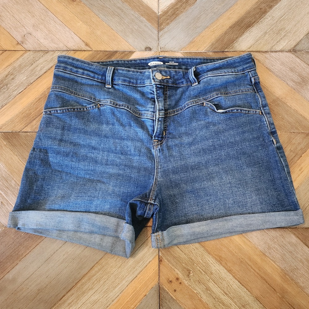 Old Navy Shorts Women's Size 14 Blue Denim High Rise Secret‎ Slim Pockets Cuffed